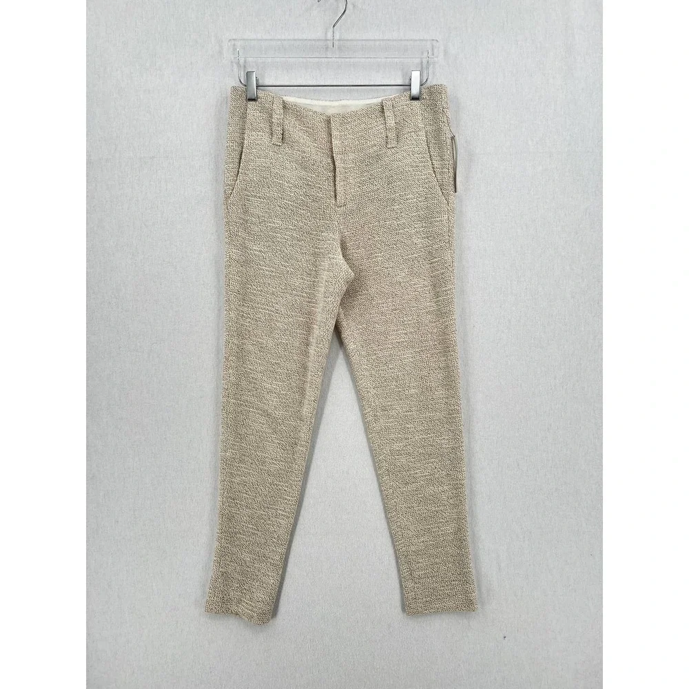 ALICE + OLIVIA Pants Womens 4 Cream Black Textured Tweed Knit Slim Trouser NWT - Picture 1 of 8